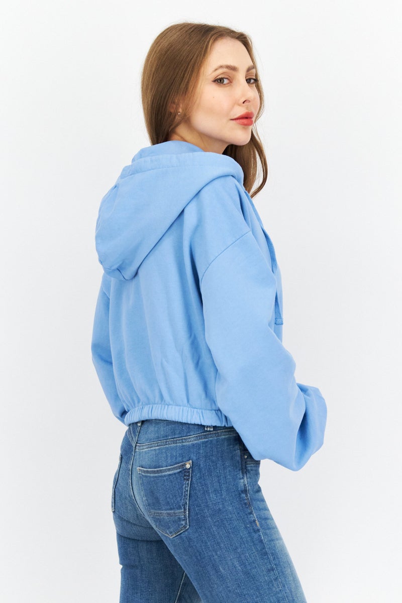 Nicce Women Long Sleeve Full Zip Crop Hoodie, Light Blue - Image 3